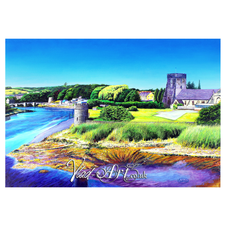 Cardigan From Priory Bridge Welsh Landscape Oil Painting