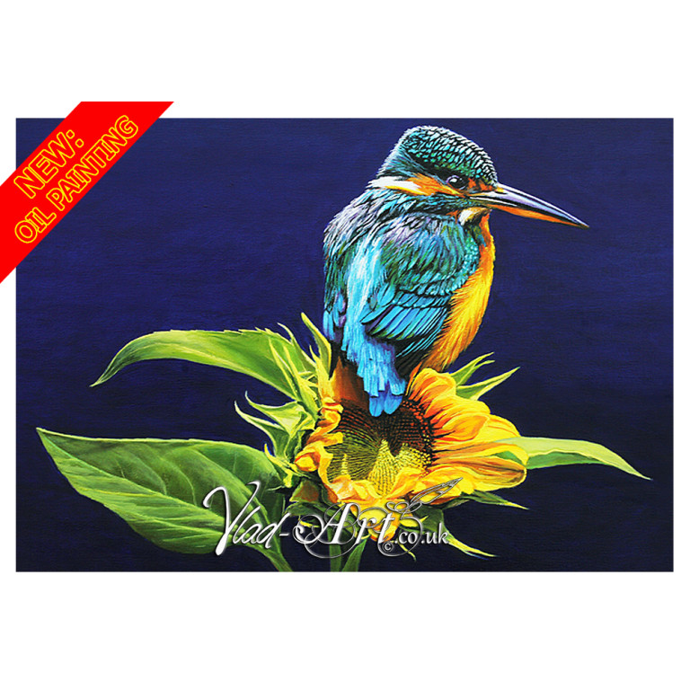 Kingfisher on a sunflower Oil Painting