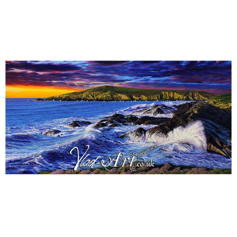Stormy sunset at Gwbert cliffs and Cardigan Island Stormy sunset at Gwbert cliffs and Cardigan Island