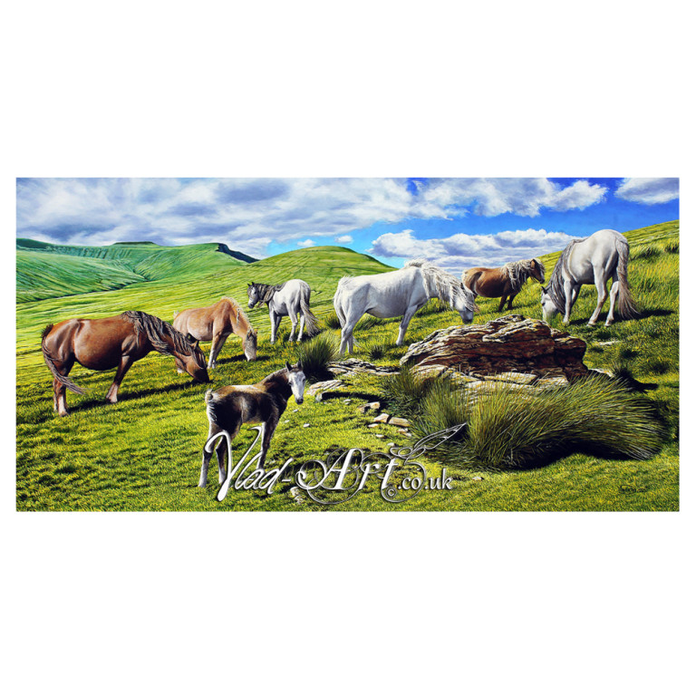 Wild ponies at Pen y Fan Horseshoe oil painting Wild ponies at Pen y Fan Horseshoe oil painting
